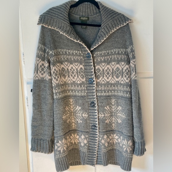 Eddie Bauer Gray and Cream Cardigan Sweater - Picture 1 of 11